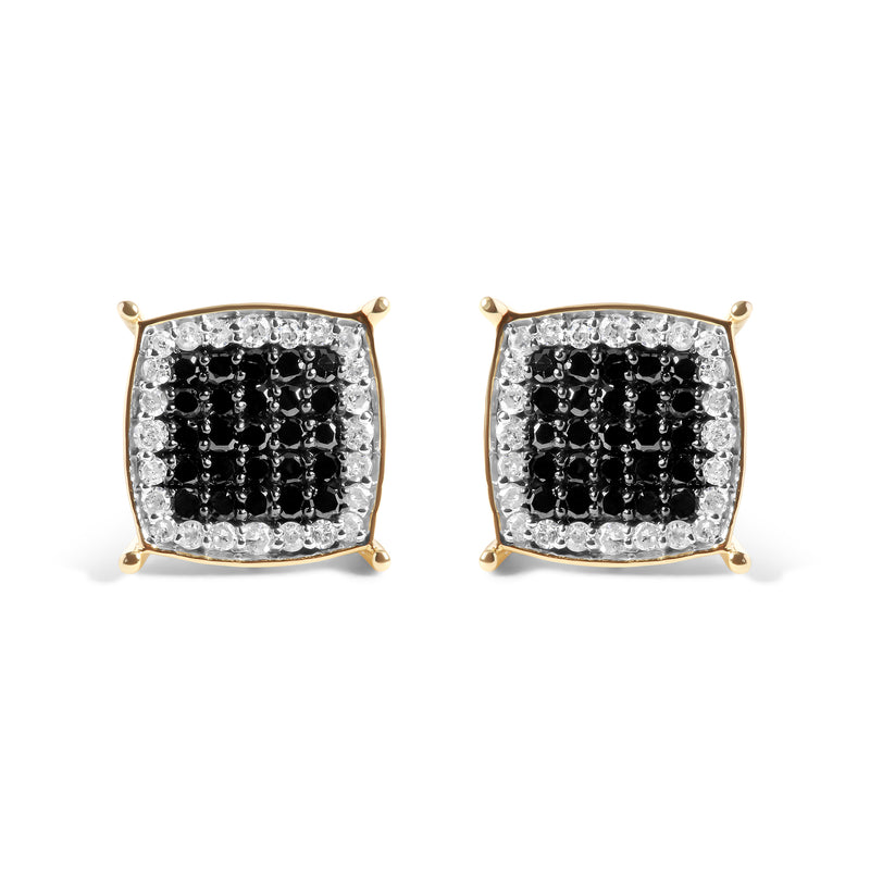 Men's 10K Yellow Gold 1/2 Cttw White and Black Treated Diamond Earring (Black / I-J Color, I2-I3 Clarity)