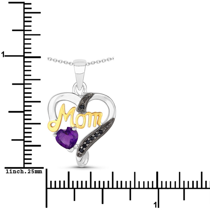 0.48 Carat Genuine Amethyst and Black Spinel .925 Sterling Silver Pendant