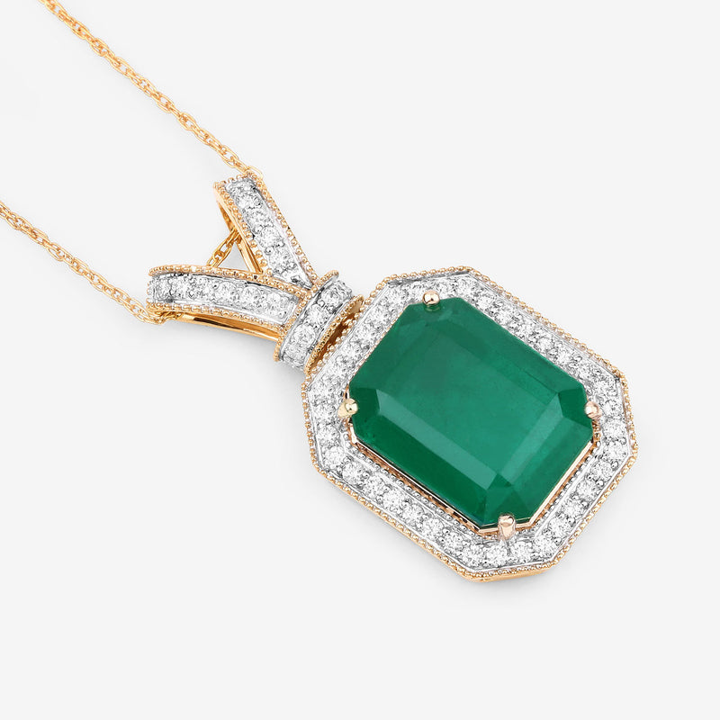 IGI Certified 7.91 Carat Genuine Zambian Emerald and White Diamond 14K Yellow Gold Pendant