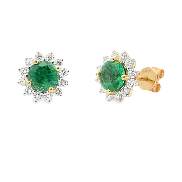 1.72ct Emerald Diamond Stud Earrings 14KT Yellow Gold