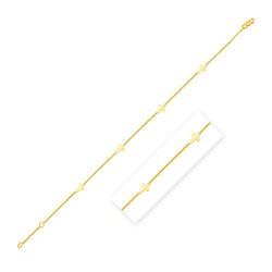 10k Yellow Gold Polished Station Cross Anklet (1.00 mm)