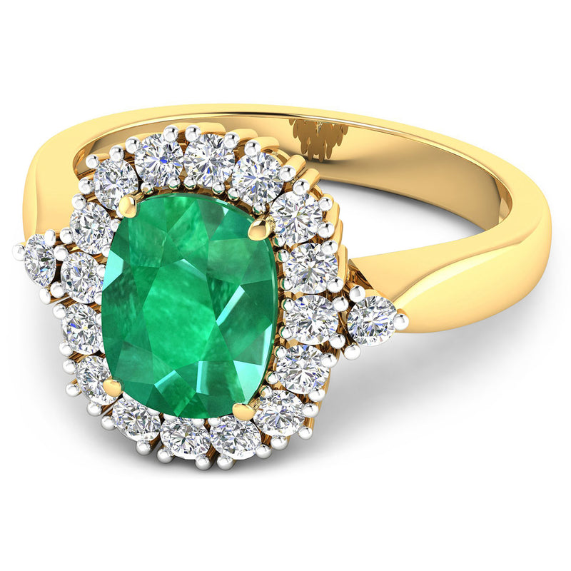 2.39 Carat Genuine Zambian Emerald and White Diamond 14K Yellow Gold Ring