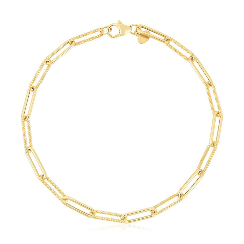 14k Yellow Gold High Polish Alternating Bead Paperclip Bracelet (3.5mm)