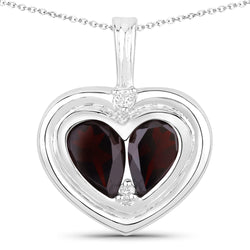 2.66 Carat Genuine Garnet and White Topaz .925 Sterling Silver Pendant