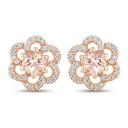 0.61 Carat Genuine Morganite and White Diamond 14K Rose Gold Earrings