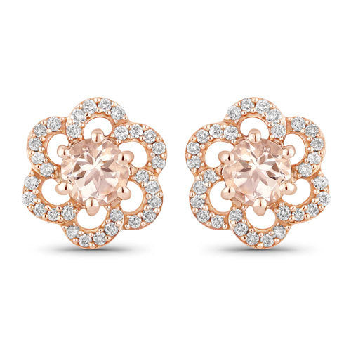 0.61 Carat Genuine Morganite and White Diamond 14K Rose Gold Earrings