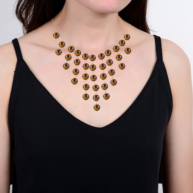 V3 Jewelry Tiger Eye & Sterling Silver Statement Necklace