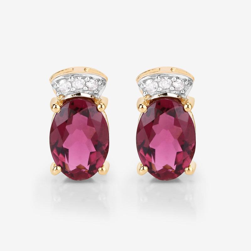 1.35 Carat Genuine Pink Tourmaline and White Diamond 14K Yellow Gold Earrings