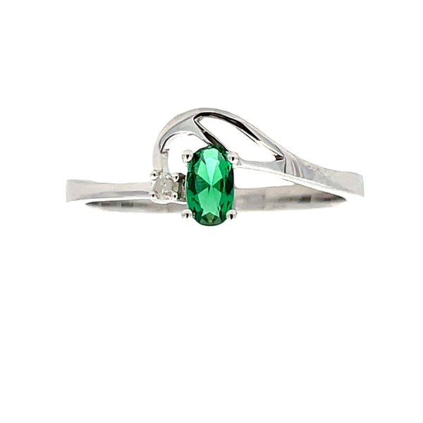.02ct Created Emerald Diamond Ring 10KT White Gold