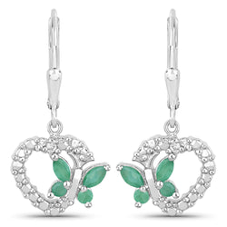 0.44 Carat Genuine Emerald and Created White Sapphire .925 Sterling Silver Earrings