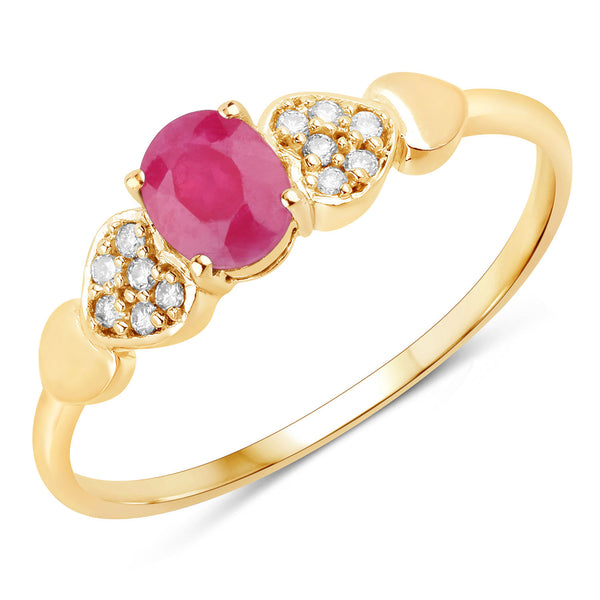 0.36 Carat Genuine Mozambique Ruby and White Diamond 14K Yellow Gold Ring