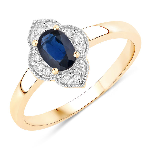 0.58 Carat Genuine Blue Sapphire And White Diamond 10K Yellow Gold Ring