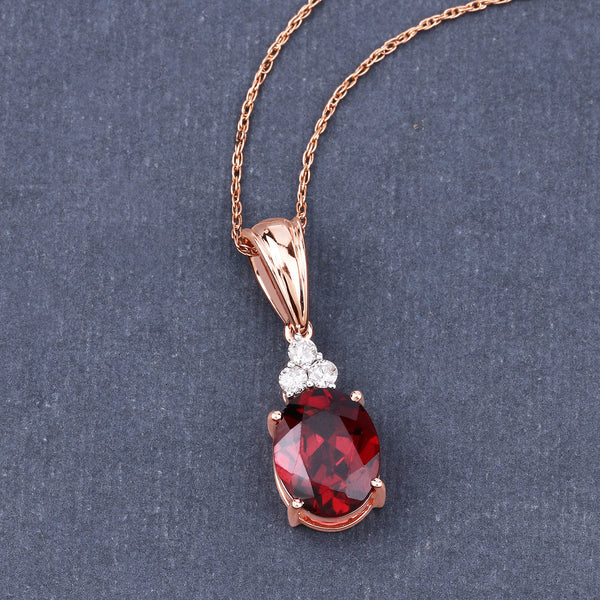 2.84 Carat Genuine Rhodolite and White Diamond 14K Rose Gold Pendant