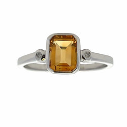 Genuine .94ct Citrine Diamond Ring 10KT White Gold