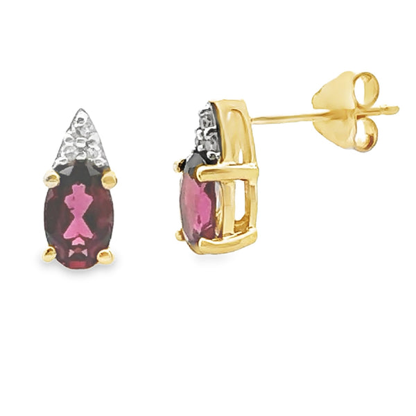 Genuine 1.23ct Garnet Diamond Earrings 10KT Yellow Gold