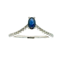 Genuine .45ct Sapphire Diamond Ring 14KT White Gold