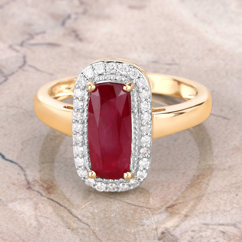 2.30 Carat Genuine Ruby and White Diamond 14K Yellow Gold Ring