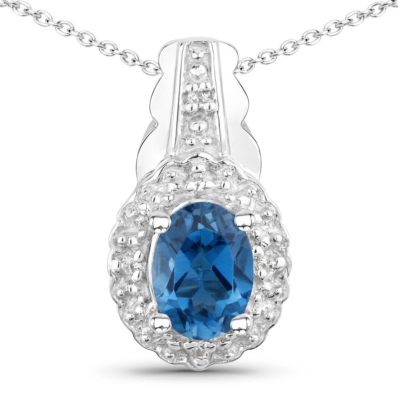 2.96 Carat Genuine London Blue Topaz and White Topaz .925 Sterling Silver Jewelry Set (Ring, Earrings, and Pendant w/ Chain)