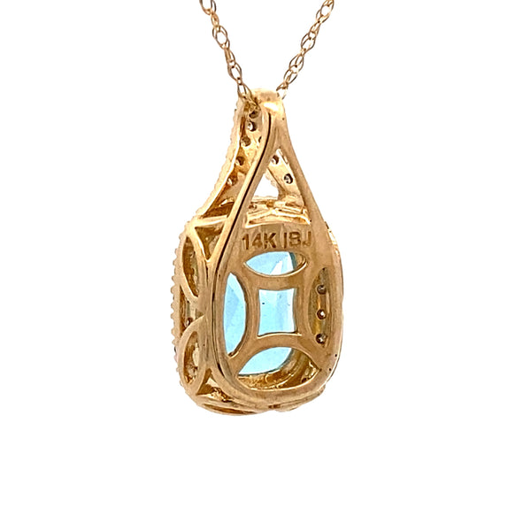 Blue Topaz Diamond Fashion Pendants 14KT Yellow Gold