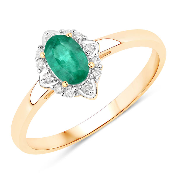 0.51 Carat Genuine Zambian Emerald And White Diamond 10K Yellow Gold Ring