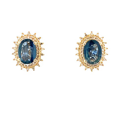 1.95ct Sapphire Diamond Earrings 14KT Yellow Gold