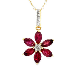 .31ct Ruby Diamond Flower Pendant 14KT Yellow Gold