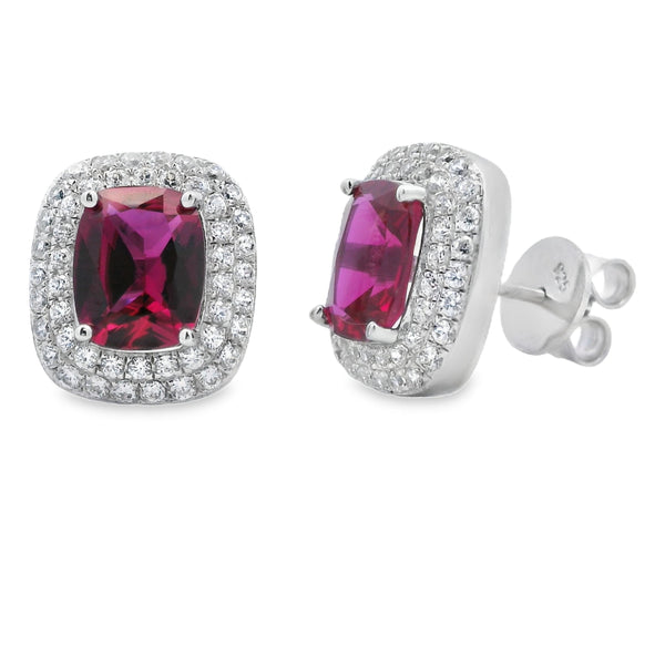 Created Ruby Cubic Zirconium Earrings Sterling Silver