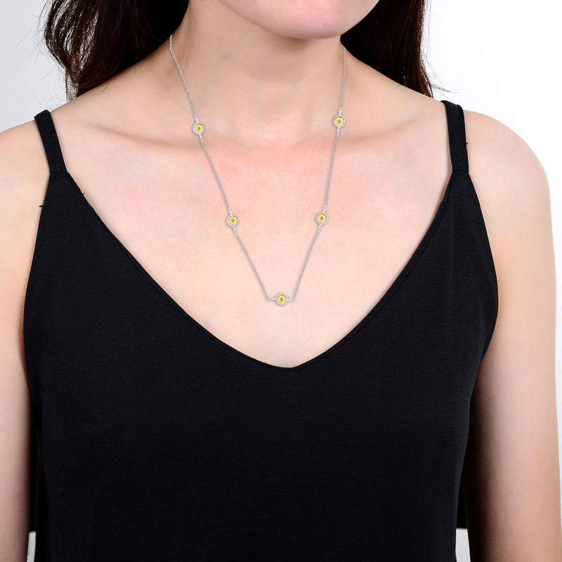 V3 Jewelry Natural Yellow Diamond and Sterling Silver Station Necklace