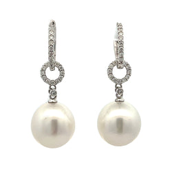 South Sea Pearl Diamond Dangle Earrings 18KT White Gold