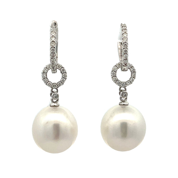 South Sea Pearl Diamond Dangle Earrings 18KT White Gold