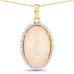 5.50 Carat Genuine Ethiopian Opal and White Diamond 14K Yellow Gold Pendant