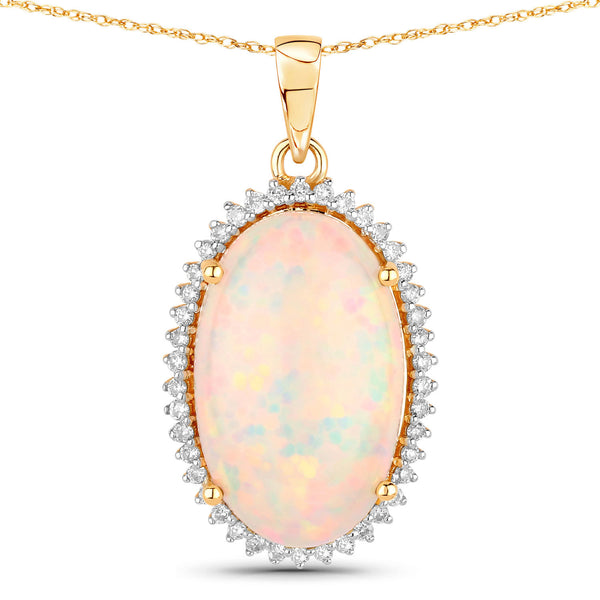 5.50 Carat Genuine Ethiopian Opal and White Diamond 14K Yellow Gold Pendant