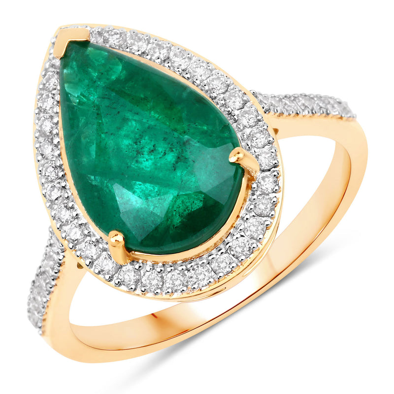 IGI Certified 3.71 Carat Genuine Zambian Emerald and White Diamond 14K Yellow Gold Ring