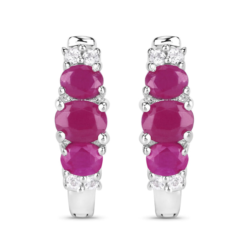 1.66 Carat Genuine Ruby and White Topaz .925 Sterling Silver Earrings