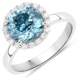 2.25 Carat Genuine Sky Blue Diamond and White Diamond 14K White Gold Ring