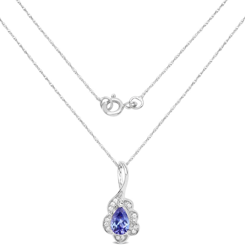 0.40 Carat Genuine Tanzanite and White Diamond 14K White Gold Pendant