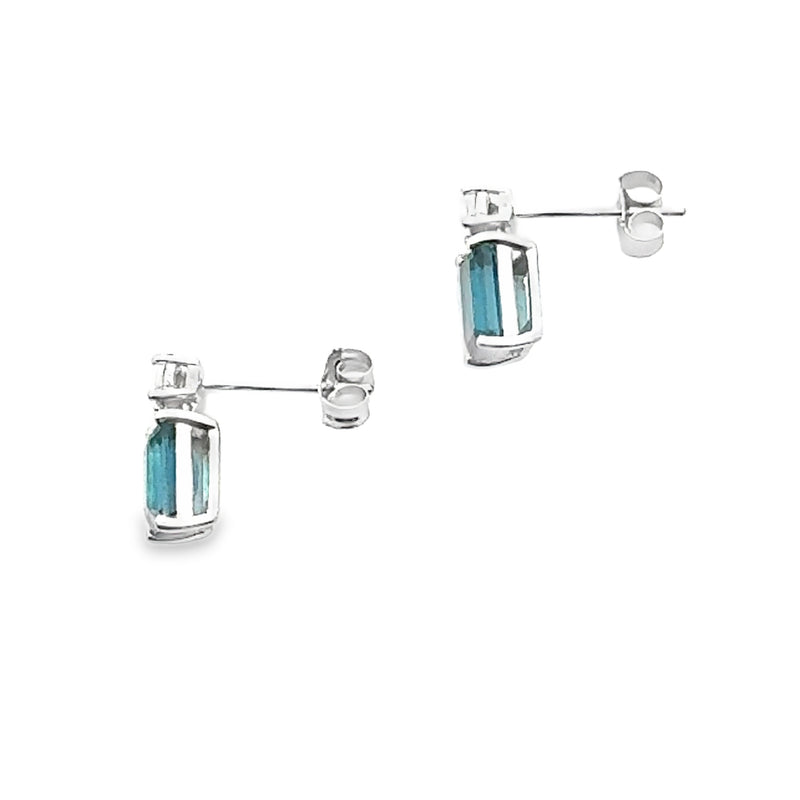 London Blue Topaz Diamond Earrings 10KT White Gold