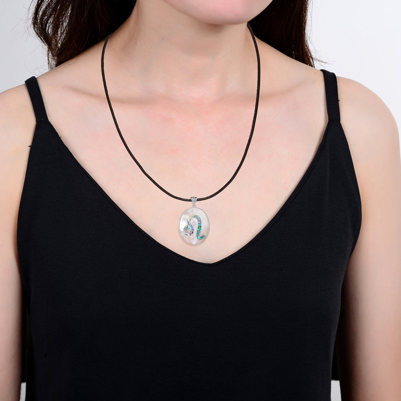 Leo Zodiac Pendant Necklace with River Shell, Abalone, and Sterling Silver