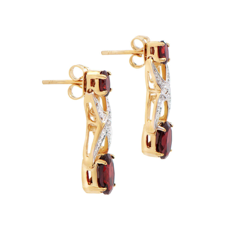 2.86 ctw Garnet & Diamonds 18K Gold Plated Designer Earrings