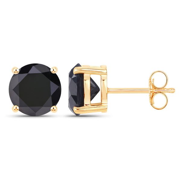 3.48 Carat Genuine Black Diamond 14K Yellow Gold Earrings