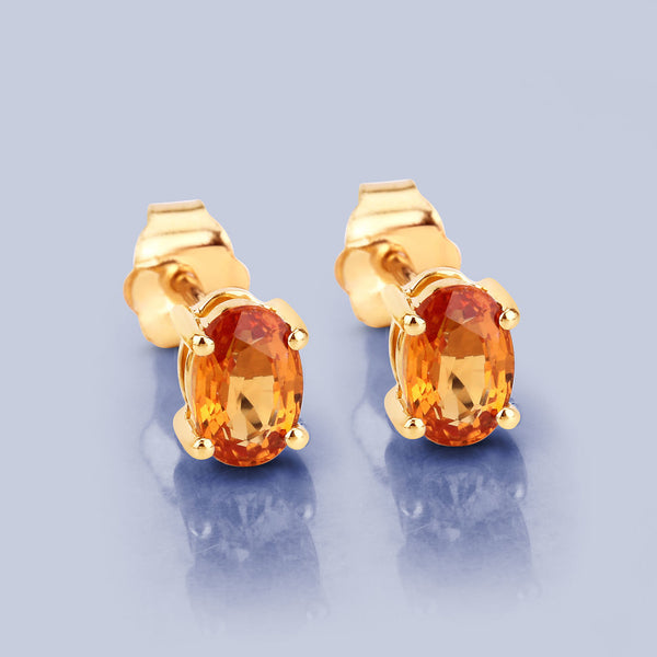 1.10 Carat Genuine Orange Sapphire 14K Yellow Gold Earrings