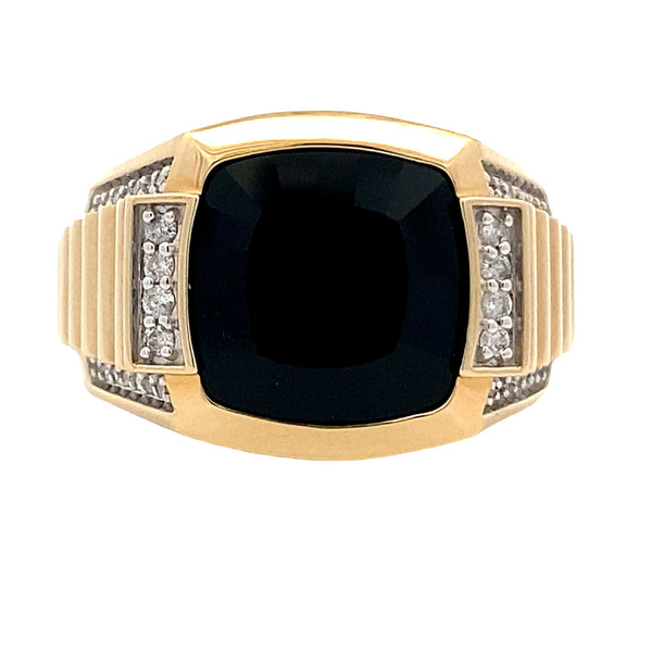 Genuine .25ct Diamond Onyx Mens Ring 10KT Yellow Gold