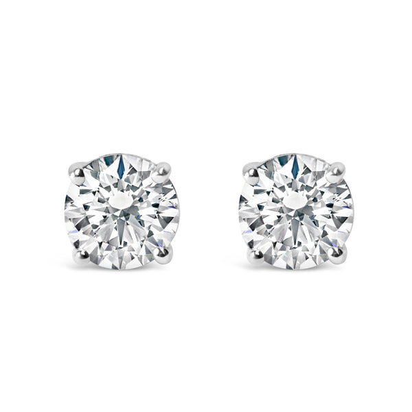 .925 Sterling Silver 1.0 Cttw Round Brilliant Cut Lab Grown White Diamond 4-Prong Classic Solitaire Stud Earrings (F-G Color, VS2-SI1 Clarity)