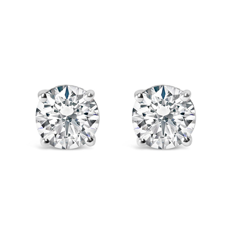 IGI Certified 14K White Gold 1.0 Cttw 4-Prong Set Brilliant Round-Cut Solitaire Diamond Push Back Stud Earrings (E-F Color, I1-I2 Clarity)