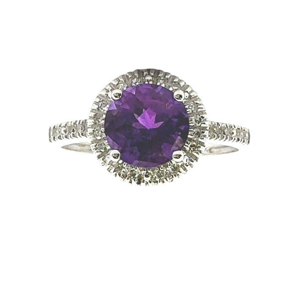 Natural 1.18ct Amethyst Diamond Ring 14KT White Gold