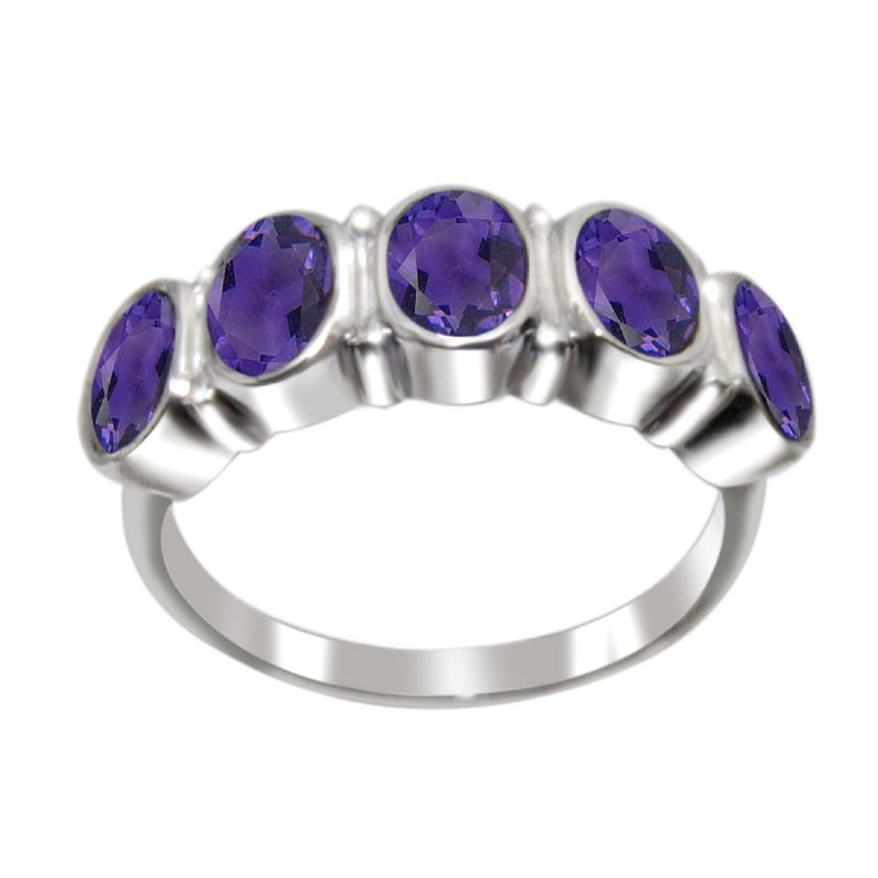 Sterling Silver with Natural Amethyst Five Stone Ring