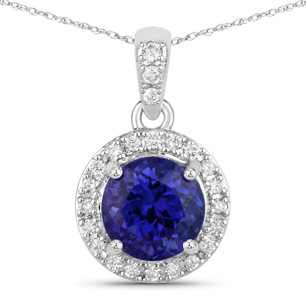 2.50 Carat Genuine Tanzanite and White Diamond 14K White Gold Pendant