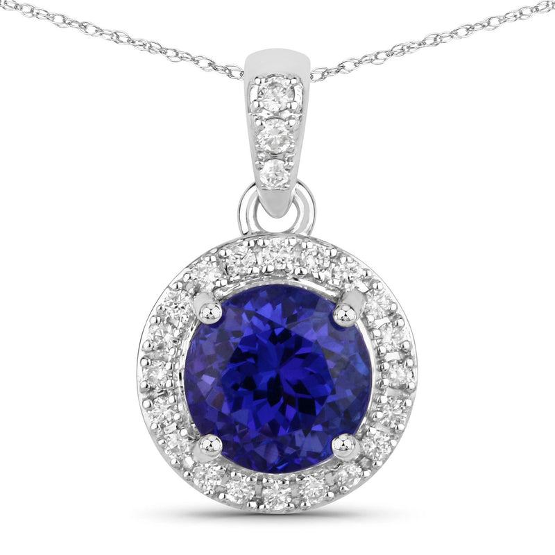 2.50 Carat Genuine Tanzanite and White Diamond 14K White Gold Pendant