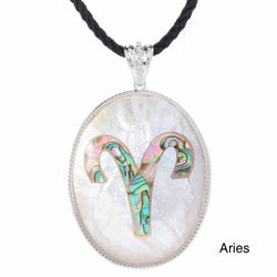 Aries Zodiac Pendant Necklace with River Shell, Abalone, and Sterling Silver