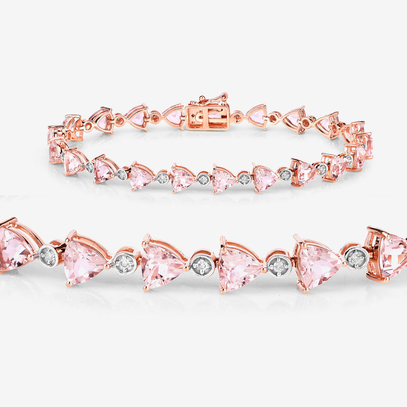 7.56 Carat Genuine Morganite and White Diamond 14K Rose Gold Bracelet